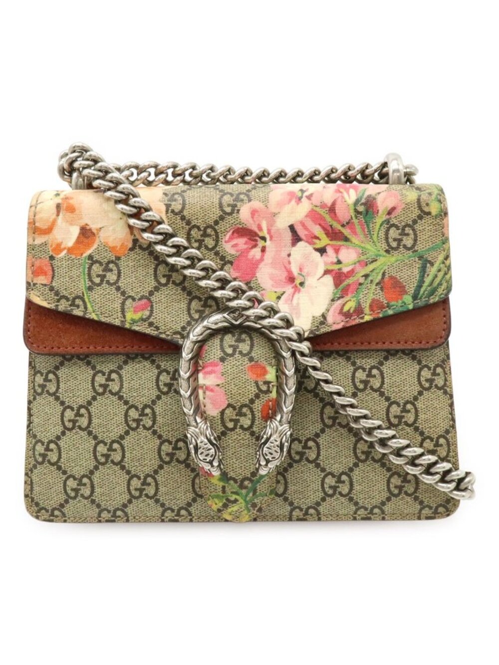 Gucci Dionysus GG Blooms Mini Bag Chain Tiger Head Beige Pink Multi